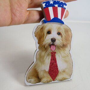 Patriotic Havanese Dog with ornament hanger Flag Red White Blue Colors